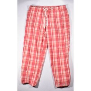Faded Glory Fleece Womens Large Drawstring Waist Pink Red Plaid Pajama Pants